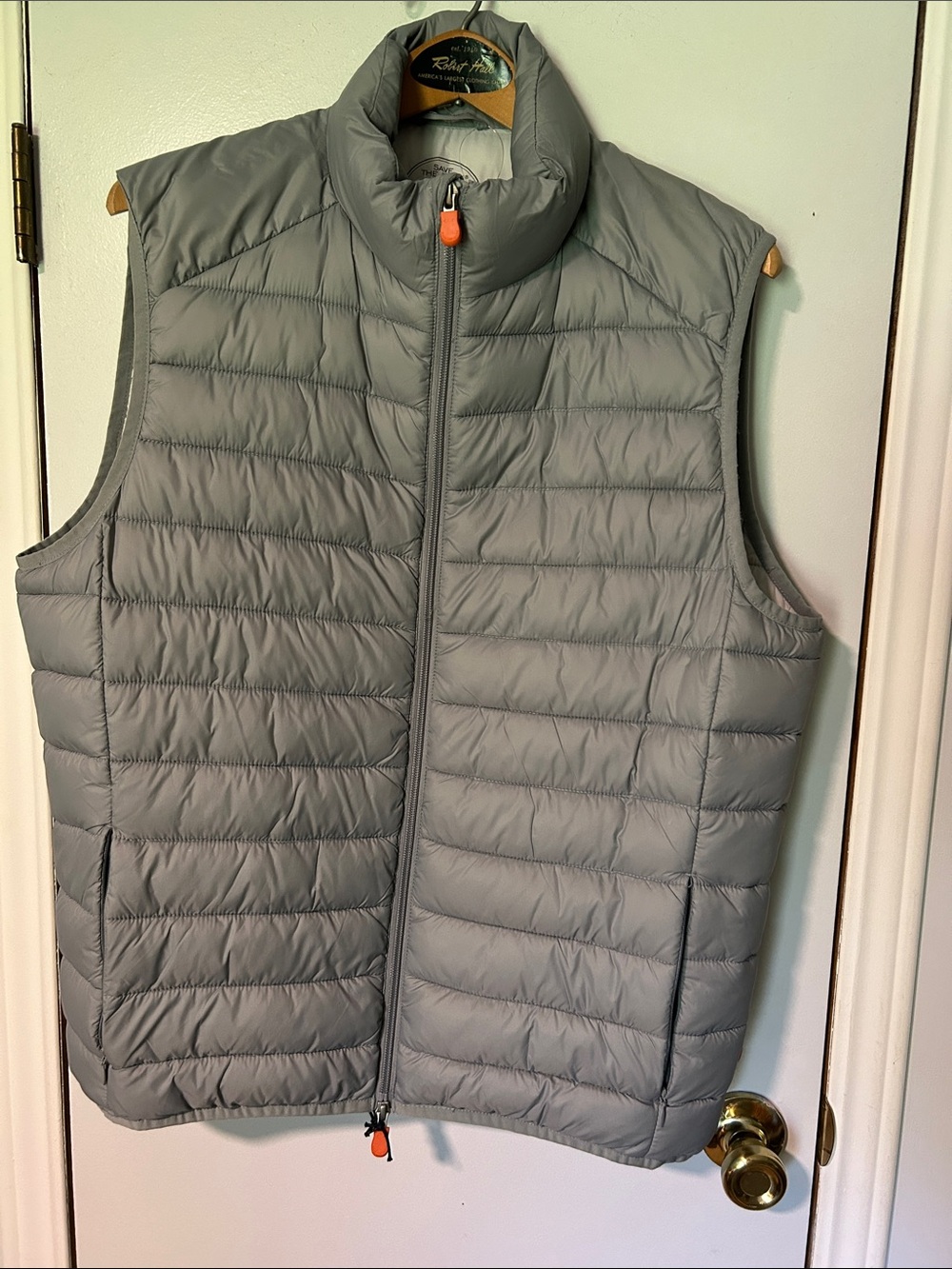 SAVE THE DUCK Light Gray Quilted Puffer Vest with Orange Pulls